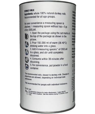 Oselak Donkey Milk Powder 200g Pure and 100% Natural High in Calcium Iron and Vitamin D Similar to Human Breast Milk Rich in Whey Protein Vitamins and Minerals Nothing Added Nothing Removed - Buy Online on GoSupps.com