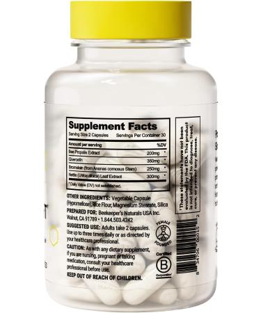 Beekeeper's Naturals Sinus Support for Adults - All Natural Seasonal Relief with Propolis, Quercetin, Bromelain & Nettle Leaf - 60 ct Vegan Capsules - Buy Online on GoSupps.com