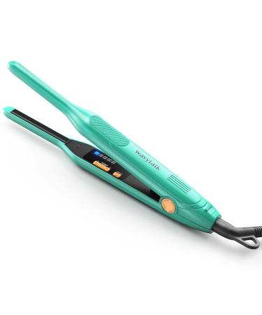 Wavytalk 3/10 Inch Pencil Flat Iron, Mini Hair Straightener for Short Hair, Beard and Pixie Cut, Fast 15-Sec Heating Small Flat Iron with Adjustable Temp Settings & Dual Voltage, Green