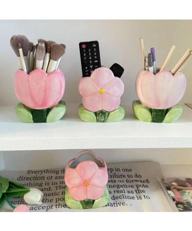 EJOTSTSD Makeup Brush Holder Ceramic Tulip Shaped Pen Holder Multi-Purpose Decorative Desk Organizer for Cosmetic/Flower/Toothbrush Cute Gifts for Women/Kids Valentine's Day/Mother's Day/Xtmas Pink - Buy Online on GoSupps.com
