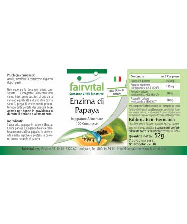 Fairvital Papaya Enzyme Tablets - High Dose Vegan Supplement with Papain Amylase & Protease - 100 Tablets for Digestive Health - Buy Online on GoSupps.com