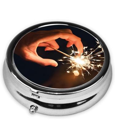 Beautiful Fireworks Round Pill Box - 3 Compartment Portable Travel Medicine Organizer | Mini Decorative Pocket Purse Tablet & Vitamin Holder - Buy Online on GoSupps.com