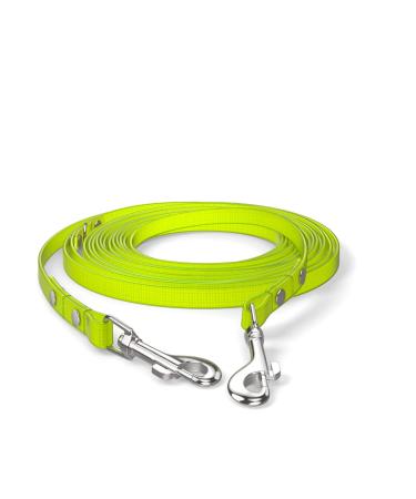 5m drag line dog leash 2 carabiners & D-ring neon yellow extra narrow dirt and water-repellent 5m soft grip small dogs neon yellow