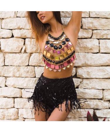 Women's Black Sequins Tassel Skirt Shorts - Festival Rave Bottoms (Small) - Buy Online on GoSupps.com