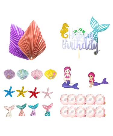 ANCLLO 26PCS mermaid cake topper under the sea mermaid cake topper Ocean Theme Cake Topper Cake Decoration