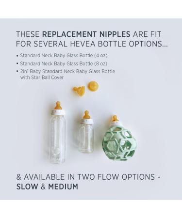 HEVEA Standard Neck Baby Bottle Nipples - Medium Flow 2-Pack - 100% Natural Rubber - 3-24 Months - Glass Bottle Nipples - Buy Online on GoSupps.com