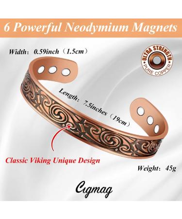 Cigmag 9X Mens Copper Bracelet | Ultra Strength Magnet | Adjustable Cuff Bangle | Father's Day Gift | Classic Viking Pattern - Buy Online on GoSupps.com