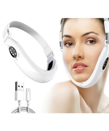Double Chin Reducer Machine, Intelligent Face Lift Device Beauty Belt, V Face Beauty Device for Lifting with Blue Red Light Off-white