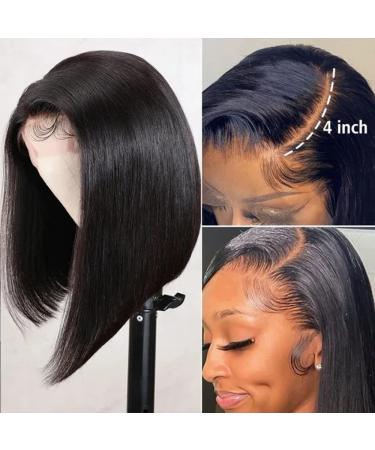 Nadula Short Straight Asymmetrical Bob Wig | 100% Unprocessed Brazilian Virgin Hair | 13x4 Lace Front | Pre Plucked with Baby Hair | 12 150% Density Lace Frontal Bob Wig - Buy Online on GoSupps.com