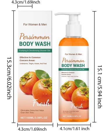  Yoelau Persimmon Body Wash for Odor Control - Natural Deodorizing Shower Gel with Persimmon Extract and Aloe Vera - Long-Lasting Moisturizing and Cleansing Shower Gel (2) - Buy Online on GoSupps.com