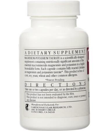Cardiovascular Research Magnesium-Potassium Taurate - Patent Pending - 60 Veggie Caps X 2 Bottles Unflavored 60 Count (Pack of 2) - Buy Online on GoSupps.com