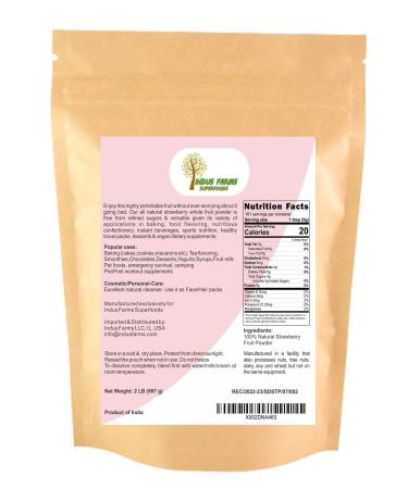 Indus Farms 100% Natural Strawberry Fruit Powder 2 LB - Ideal for Baking, Supplements, Smoothies & Protein Shakes - GMO-Free, Gluten-Free, Vegan - 2 Pound Pack - Buy Online on GoSupps.com