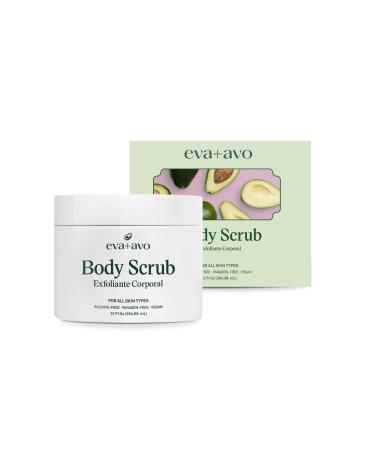 Eva + Avo Exfoliating Body Scrub Gentle & Nourishing Natural Formula for Dry Rough & Combination Skin Daily Body Scrub for Women & Men Hydrating Soft Skin Exfoliator 12 Fl Oz Pure Avocado 12 Ounce (Pack of 1)