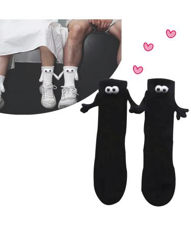 Njuxuio Couple Holding Hands Socks Magnetic Sucktion 3D Doll Couple Socks Funny Socks for Couples (1pair-Black)