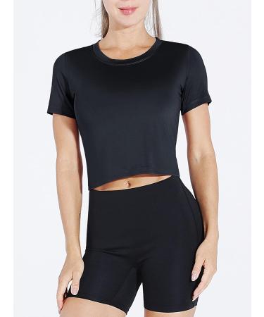 CADMUS Women's Workout Crop Tops 3-Pack - Racerback Dry Fit Athletic Shirts, Short Sleeve - Black/Grey/White - Size Small - Buy Online on GoSupps.com