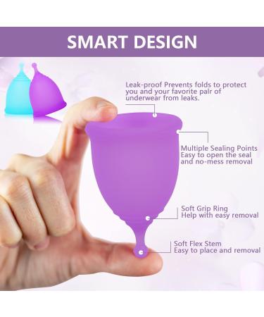 4 Pack Reusable Menstrual Cups Kit - Medical-Grade Silicone - Tampon and Pad Alternative - 4 Large Cups in Purple and Blue - Buy Online on GoSupps.com