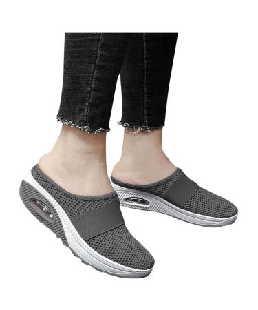 PGOJUNI Platform Sneakers for Women Diabetic Air-Cushion Slip-On Walking Shoes Orthopedic Diabetic Slippers Shoes 9 A1-dark Gray