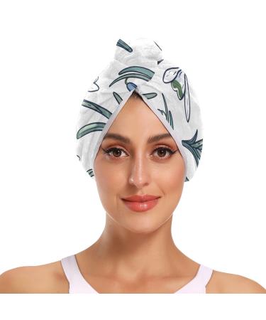 Snowdrops Flowers Hair Towel 2 Pack Super Absorbent Hair Drying Towel Quick Dry Hair Turbans Head Towel with Button Twisty Wrap for Women Girls