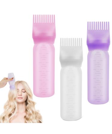 Ukofew 3 pieces of hair oil applicator 160 ml Applicator bottle hair with a gradual scale hair oil application Bottle root ridge applicator bottle for hair oiling hair colorations (white purple pink)