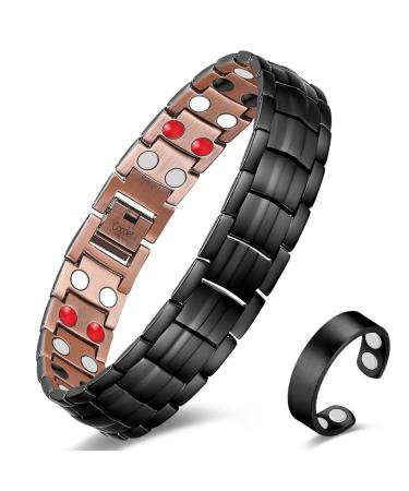 Vicmag Copper Bracelet for Men Ultra Strength Magnetic Double Row 99.99% Pure Copper Adjustment Tool & Gift Box (Black 4 Elements)