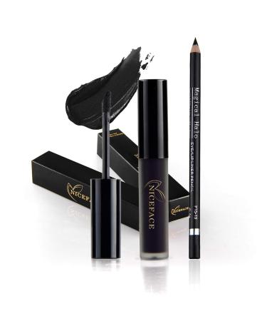 Coosa Professional Makeup Matte Liquid Lipgloss & Lip Liner Set Long Lasting Waterproof Liquid Lipstick Set Black (2 PCS) A. BLACK SET