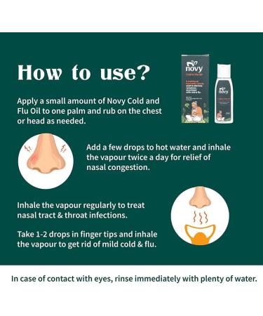Novy Cold & Flu Instant Relief Oil | 100% Natural | Indian Ayurvedic Herbal Oil | Effective Against Cold Sore Throat Fever Headache Infections | 15 ml - Buy Online on GoSupps.com