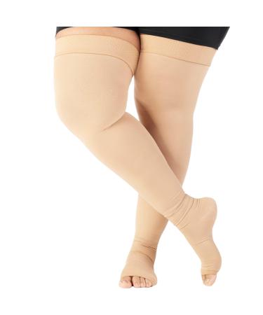 Plus Size Toeless Compression Thigh High for Women and Men 20-30mmHg - Opaque Compression Stockings for Diabetic Post Surgery Recovery Pain Relief - Beige 6X-Large - A213BE9 6X-Large Beige