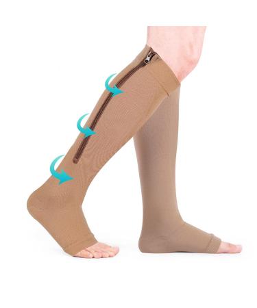 Compression stockings Support stockings compression stockings toe-free calves zip compression stockings with medical compression course for varicose veins (L/XL skin)