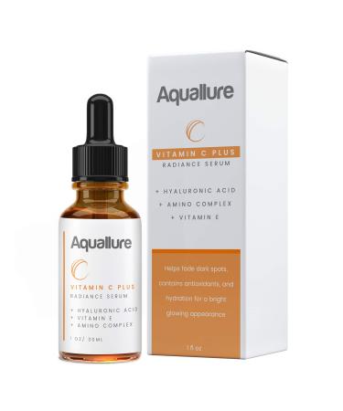 NEW! Aquallure Vitamin C Plus Radiance Serum - Antioxidant Facial Formula to help Brighten Hydrate & Plump Skin with Hyaluronic Acid Amino Complex Vitamin E - 1 fl oz