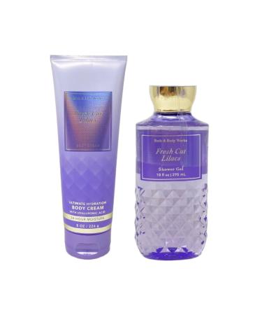 Bath & Body Works Fresh Cut Lilacs 2 Piece Bundle - Body Cream - Shower Gel - Full Size.