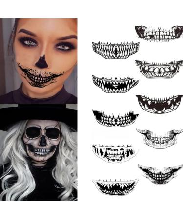 10 Sheets Halloween Prank Makeup Temporary Tattoo Halloween Face Tattoos Horror Big Mouth Lips Sticker For Prank Party Props Horror Cosplay Costume Makeup Props For Halloween Cosplay Decorv.