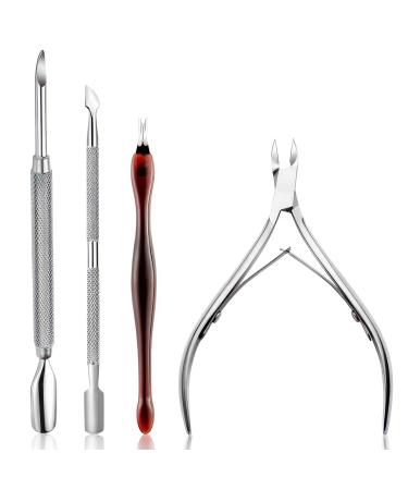 Bwetomk Cuticle Nipper Set Cuticle Cutter Trimmer and Cuticle Pusher Non-slip Handle Stainless Steel Nail Cuticle Scissors Clippers and Scraper Professional Manicure Pedicure Tool for Nail Art Spa