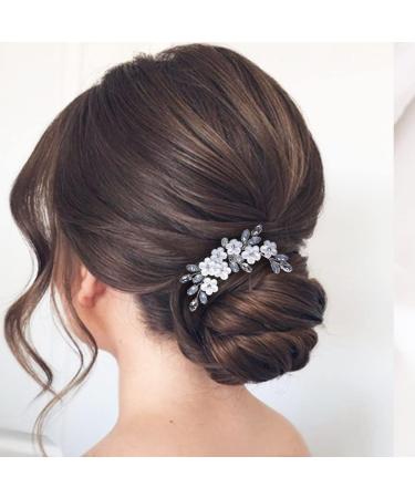 Relandy Flower Bride Wedding Hair Pin Crystal Silver Headpiece Rhinestone Bridal Hair Accessories for Women and Girls - Buy Online on GoSupps.com