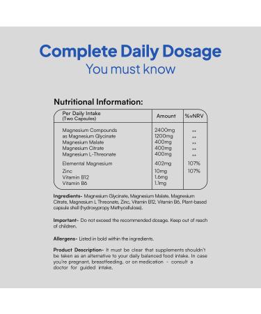Magnesium Glycinate 7 in 1-2400mg Magnesium Supplements to Support Stress Relief Sleep Heart Health Nerves Muscles and Metabolism* - with Magnesium Citrate Malate L-Threonate - 120 Capsules - Buy Online on GoSupps.com