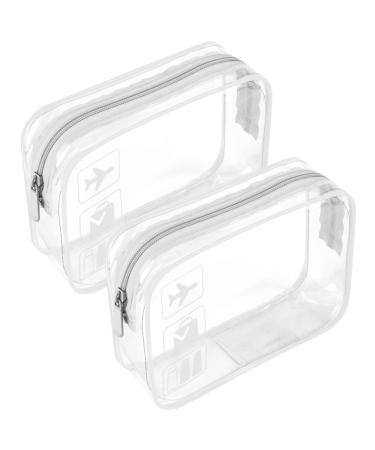 2pcs Clear Travel Toiletry Bag TSA Approved Quart Size Travel Bag Airport Carry On Liquid Bag Clear Shower Bag Transparent Toiletries Bag Plastic Airport Security Toiletry Bags(White)