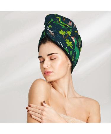 Super Absorbent Dinosaur & Tropical Leaves Hair Towel Wrap - Quick Dry Coral Velvet for Long Curly & Thick Hair - Buy Online on GoSupps.com