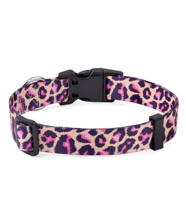 Mihqy dog collar adjustable soft & comfort dog collar Bohemian flowers geometric trunk design for small medium and large dogs (pink leopard l) l (neck circumference 38-63 cm width 2.5 cm) pink leopard