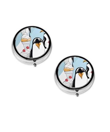 Cute Penguins Printed Mini Round Pill Box Pill Box 3 Compartment Medicine Pill Case Pill Organizer Travel Pillbox Portable Pill Box for Pocket Home Office Use