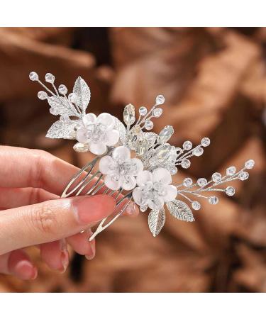 Vakkery Flower Bridal Hair Comb Silver Bride Crystal Hair Headpiece Prom Wedding Hair Accessories for Women and Girls - Buy Online on GoSupps.com