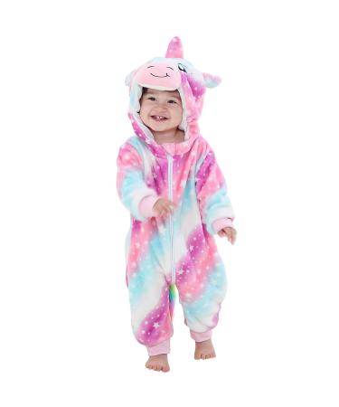 Baby Fleece Sleepsuit Onesie for Girls Toddler Hooded Romper Jumpsuit Kids Flannel Pyjamas Boy Clothing Pink 6-12 Months