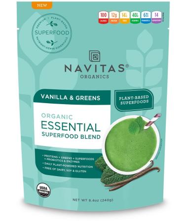 Navitas Organics Essential Superfood Protein Blend, Vanilla & Greens, 8.4oz. Bag,10 Servings — Organic, Non-GMO, Gluten-Free, Plant-Based Protein Vanilla & Greens 8.4 Ounce (Pack of 1)