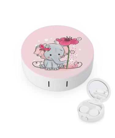 Bagea-Ka Lovely Elephant Butterfly Flower Pattern Contact Lens Case Box Eye Care Kit Holder Mirror Box with Tweezers Remover Tool Solution Bottle for Outdoor Travel & Home