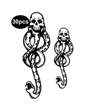 30 Sheets Death Eater Tattoo Dark Mark Tattoos Mamba Snake Skull Fake Halloween Temporary Tattoos for Costume Accessories and Parties