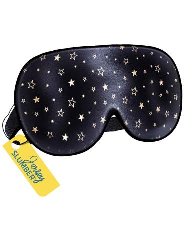 100% Silk Sleep Eye Mask for Men Women Comfortable & Super Soft Eye Mask With Adjustable Strap Works With Every Nap Position Ultimate Sleeping Aid Blindfold, Blocks Light Jersey Slumber 1 Count (Pack of 1) Black With Stars