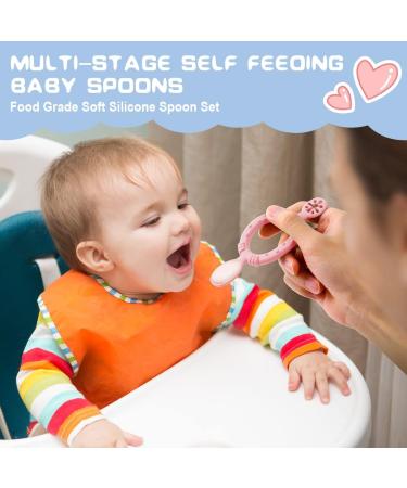 Vicloon Silicone Baby Spoon and Fork Set - Self Feeding Utensils for Infant Toddler Children | Weaning 6 Months and Up | Blue & Pink - Buy Online on GoSupps.com
