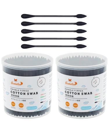 HOMEFOX Black Cotton Swabs Precision Pointed - 400 Count Organic Pointy Pointed Cotton Bud Double Side Tightly Wrapped Charcoal Cotton Tip Paper Stick Soft Gentle Cruelty-Free Pointy & Round (Black) 400 Count Black