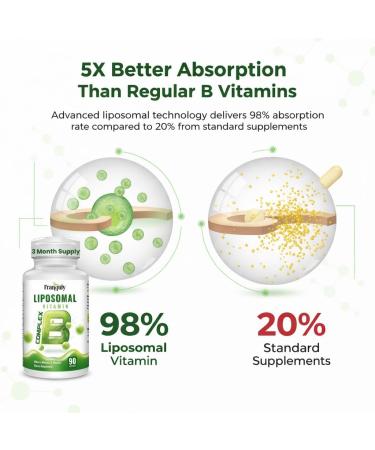 Liposomal B Complex for High Absorption Methylated B12 L-Methyfolate(5-MTHF ) Full Active B Vitamins with Choline Inositol-Energy Metabolism Brain & Heart Support Vegan Non-GMO 3 Month Supply - Buy Online on GoSupps.com