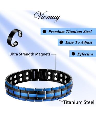 Vicmag Men Magnetic Bracelet: Titanium Steel Double Row 3500 Gauss Wristband (Blue) - Adjustable with Gift Box - Buy Online on GoSupps.com