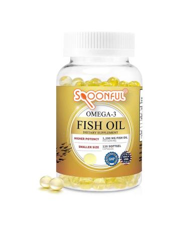 Spoonful Mini Omega 3 Fish Oil, 1290 mg Per Serving, 120 Softgels Pearls, Small Size Easy to Swallow Capsules for Women and Seniors, Made in USA 120 Count (Pack of 1)