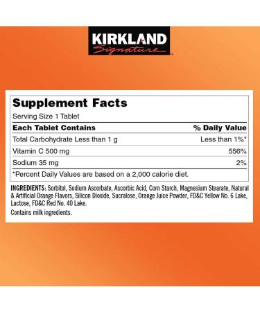 Kirkland Vitamin C 500mg Tangy Orange Chewable Tablets - 500 Count - Buy Online on GoSupps.com